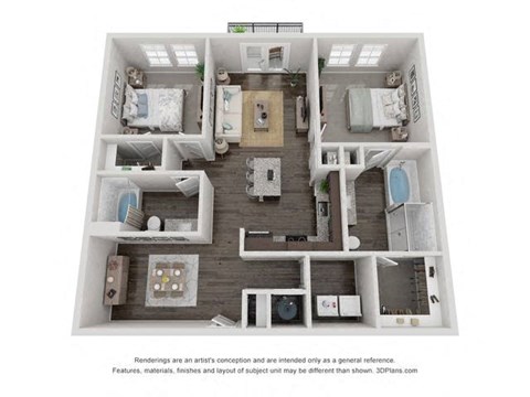 Floor plan for 2 beds, 2 baths, 1194 sqft